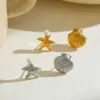 Wholesale Vacuum Plated 18K Gold Pearl Starfish And Shell Asymmetric Earrings Beach Holiday Style Women Stainless Steel Earring Post