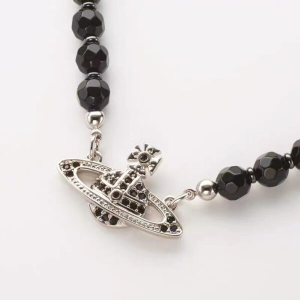 Wholesale Empress Dowager Classic Saturn Crystal Black Pearl Necklace Women Retro Temperament Black Onyx Pearl Clavicle Chain High Version