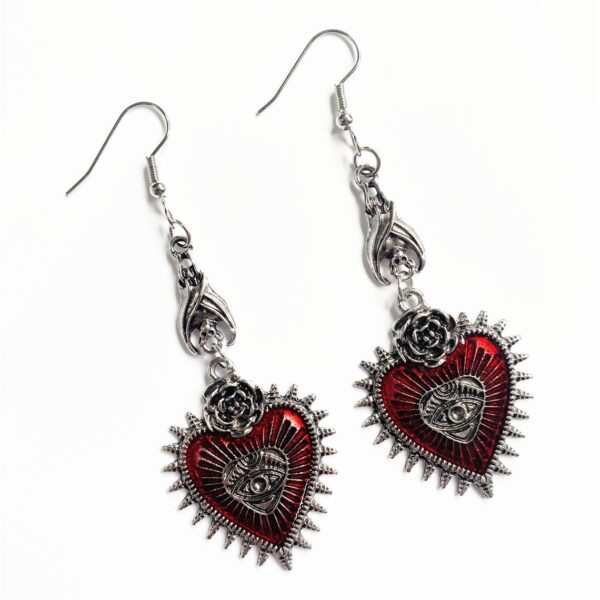 Wholesale Hot Gothic Punk Rose Wings Flower Red Oil Drops Heart-Shaped Earrings Factory Direct Sale