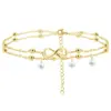 Wholesale Ins Style Infinity Imitation Pearl Titanium Steel Women's Anklet