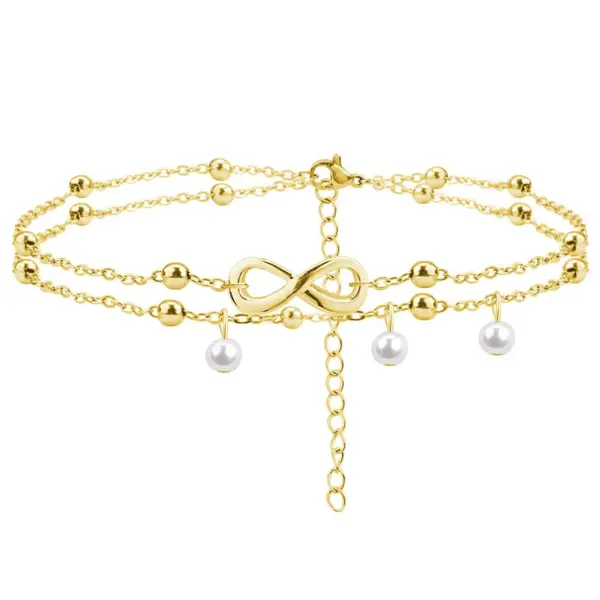 Wholesale Ins Style Infinity Imitation Pearl Titanium Steel Women's Anklet
