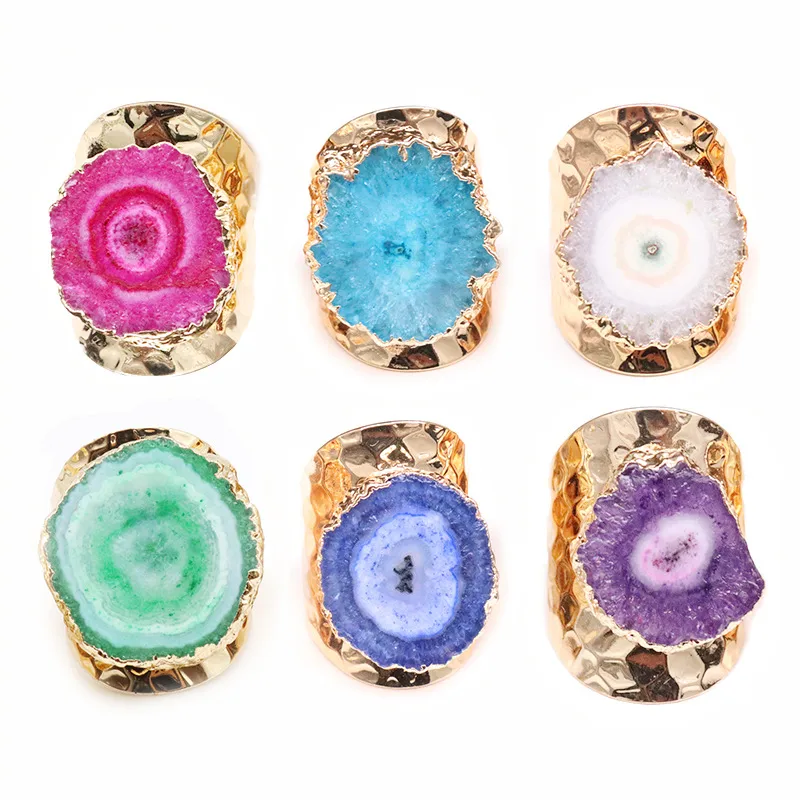 Wholesale Elegant Lady Geometric Copper Inlay Natural Crystal Rings