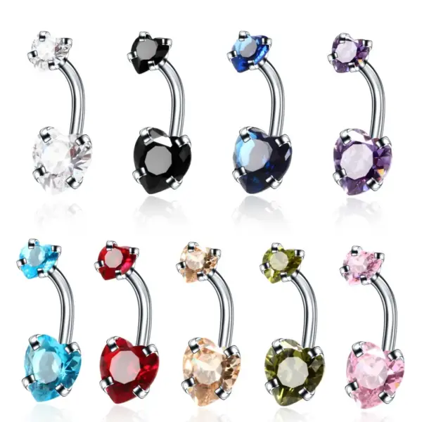 Wholesale Fashion Geometric Heart Shape Stainless Steel Inlaid Zircon Zircon Belly Ring 1 Piece