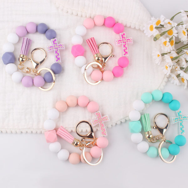 Wholesale New Cartoon Cross Silicone Bracelet Keychain Creative DIY Handmade Beaded Bracelet Women Jewelry