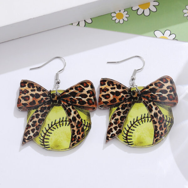 Wholesale Cross-border New Sports Style Baseball Softball Western Style Leopard Print Polo Dot Bow Pendant Earrings Acrylic Earrings