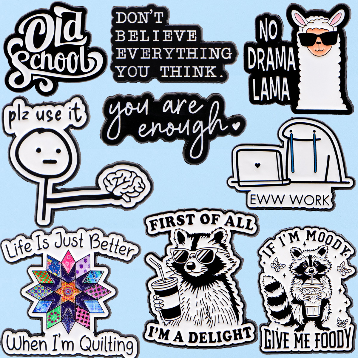 Wholesale Raoon Alpaca Brooch Quote Cartoon Metal Brooch Badge