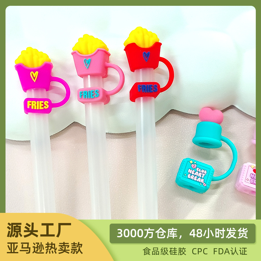 Wholesale New creative C straw cap coee shape straw cover color food grade silicone straw cover