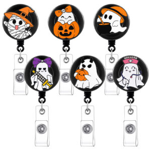 Wholesale Halloween New Metal Magic Hat Ghost Pink Retractable Rotating Badge Scroll Medical and Healthcare Women's ID Buckle