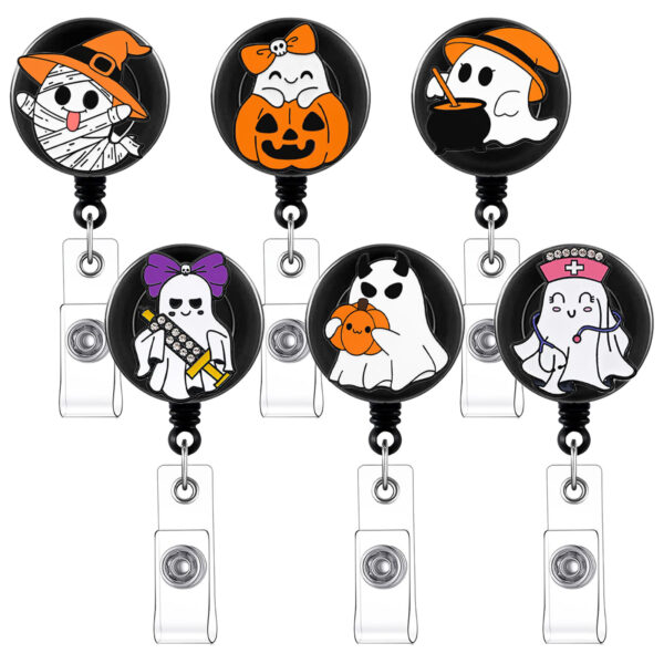 oly-0501956d941d417f0f2955e43d428094 Wholesale Halloween New Metal Magic Hat Ghost Pink Retractable Rotating Badge Scroll Medical and Healthcare Women's ID Buckle