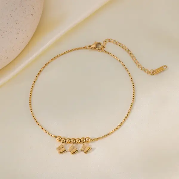 Wholesale 1 Piece Geometric Letter Butterfly Anklet 304 Stainless Steel Waterproof Non Tarnish Plastic PVD Coated Real Gold Plated 18K Women's Basic Simple Style Commute