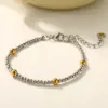 Square Star Vacuum Plating (In Furnace) 18K Real Gold Plated 303 Stainless Steel No Inlay Material Beaded Chain Bracelet For Women