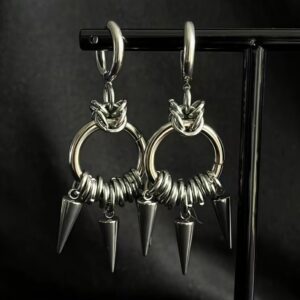 Wholesale New Cross-border Foreign Trade Gothic Punk Stainless Steel Ear Hook Women's Rivet Pointed Cone Double-ring Punk High-grade Earrings