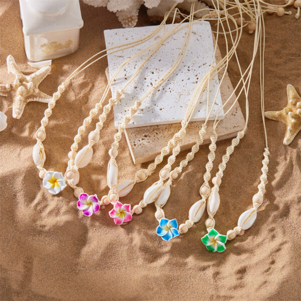 Wholesale Polymer Clay Flower Shell Summer Ocean Beach Vacation Braided Necklace
