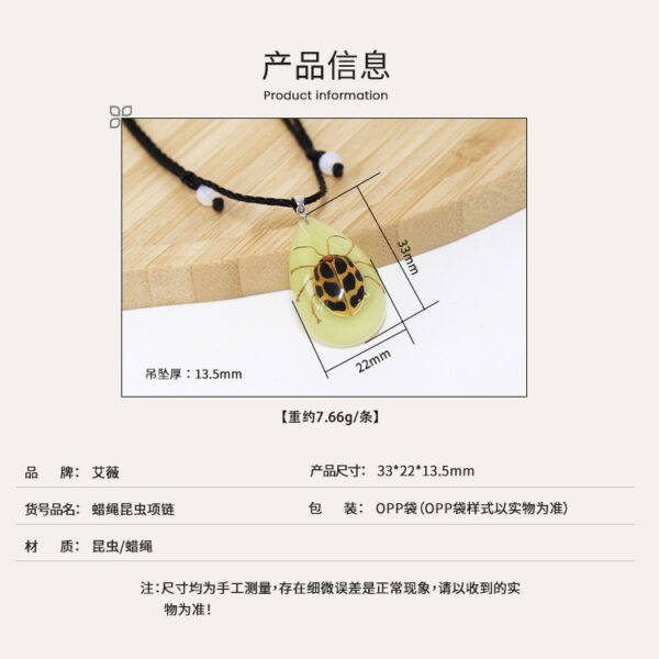 Wholesale Resin Insect Necklace with Glowing Insect Amber Pendant