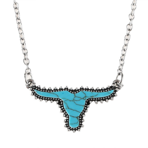 Wholesale Retro punk style turquoise bull head necklace