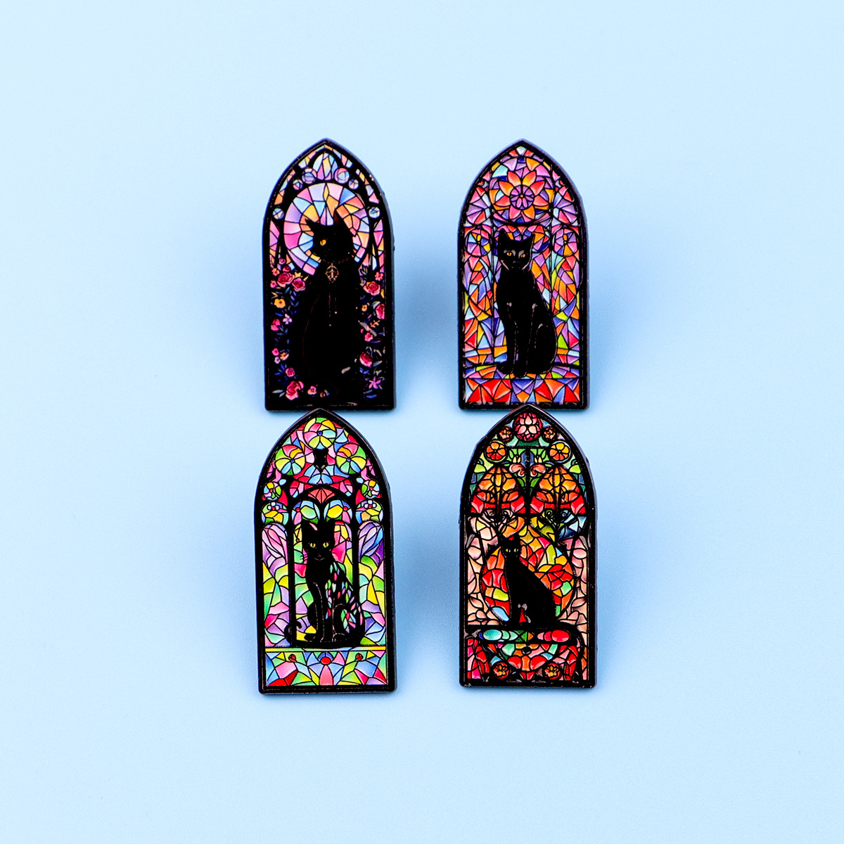 Wholesale Stained Window Black Cat Brooch, Cartoon Metal Badge Jewelry, Medal Clothing, Brooch Aessories