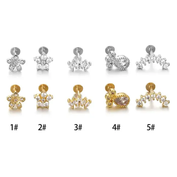 Wholesale Hip-hop Geometric Flower Stainless Steel Inlay Zircon Lip Stud 1 Piece