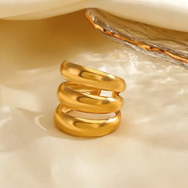 Ion Plating (IP) 18K Gold Plated Lines 304 Stainless Steel Hip-Hop Exaggerated Waterproof Non Tarnish Open Rings