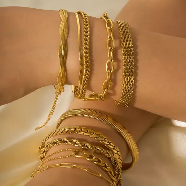 PVD Coated Real Gold Plated Solid Color 304 Stainless Steel Simple Style Waterproof Non Tarnish 304 Stainless Steel Bracelets