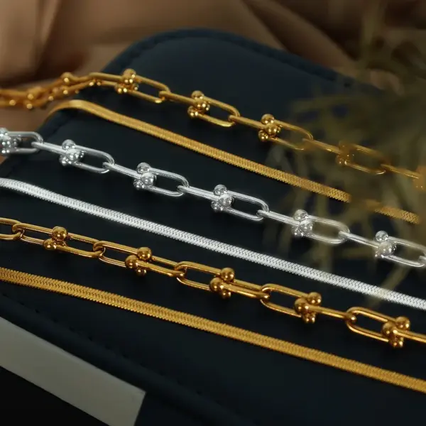 Wholesale PVD Coated Real Gold Plated 18K Gold Solid Color Chain 304 Stainless Steel Simple Style Waterproof Non Tarnish 304 Stainless Steel Necklace