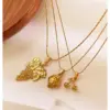 Wholesale 304 Stainless Steel Cherry Strawberry PVD Coated Enamel Real Gold Plated Japanese Style Sweet Commute Waterproof Non Tarnish Surgical Steel Bamboo Necklace Lobster Trigger Clasp Closure Gold Pendant Necklace