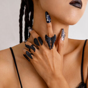 Wholesale Dark punk retro angel wings ring four-piece set