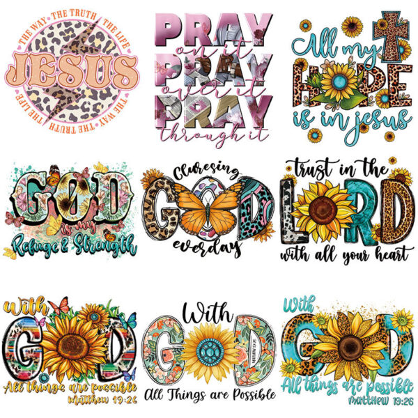 Wholesale Yellow sunflower letter heat transfer printing