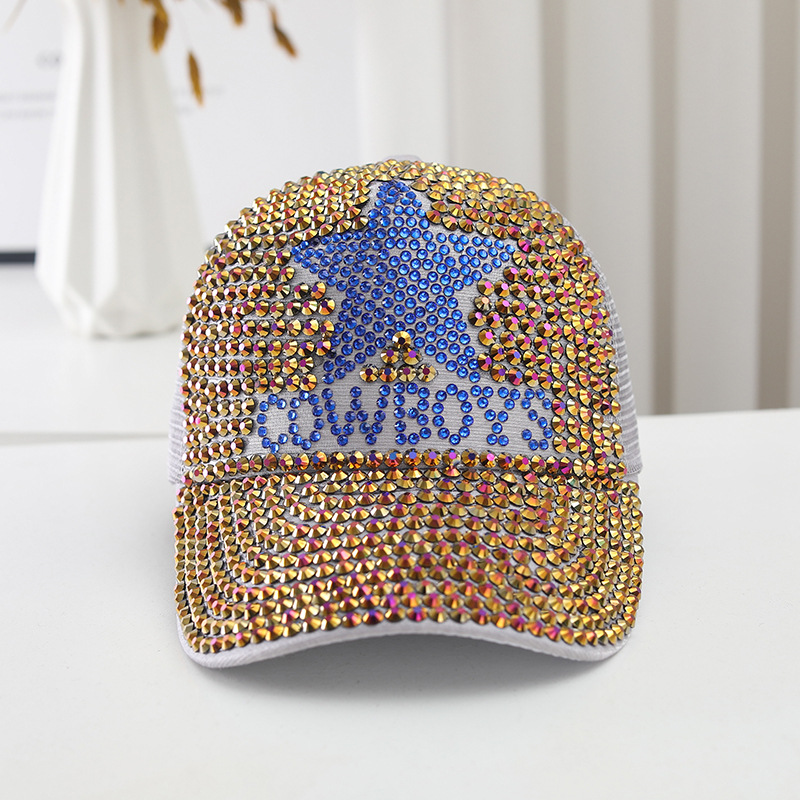 Wholesale Cross-border Explosions Men's and Women's Colored Diamond Baseball Cap Liu Nail Star Diamond with Letter Personality Street Cap Travel Party