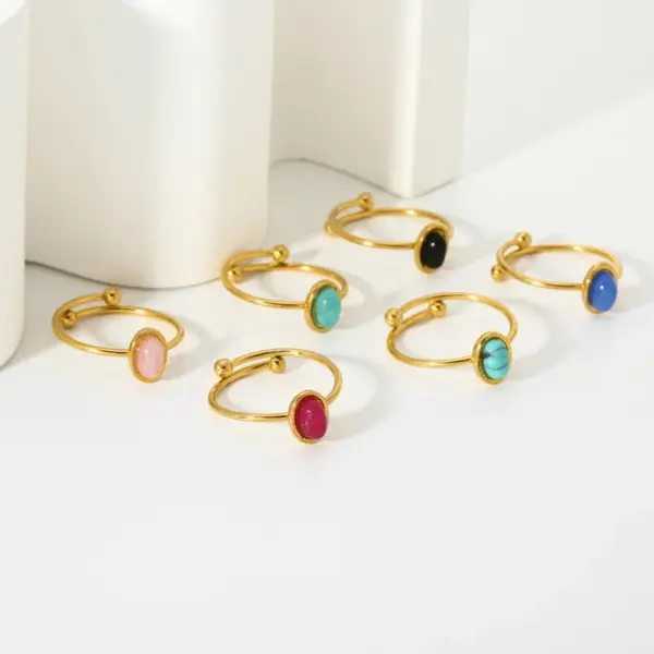 PVD Coated Real Gold Plated 18K Gold Geometric 304 Stainless Steel Simple Style Waterproof Non Tarnish Adjustable Ring