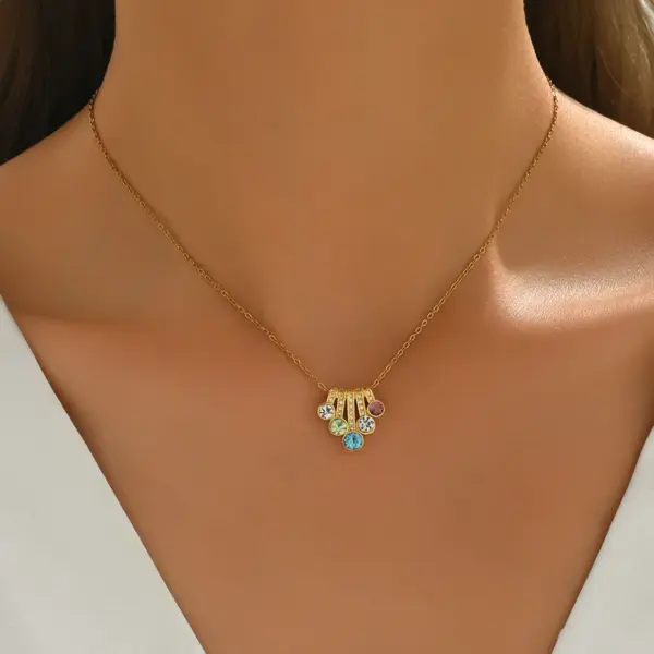 Wholesale A Simple 304 Stainless Steel 18K Gold Plated Vacuum Electroplating (In Furnace) Artificial Diamond Rectangular Asymmetric Handmade Chain Collarbone Necklace