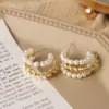 Wholesale Unisex Fashion Geometric Alloy Artificial Gemstones Earrings Pearl Plating Metal Hoop Earrings