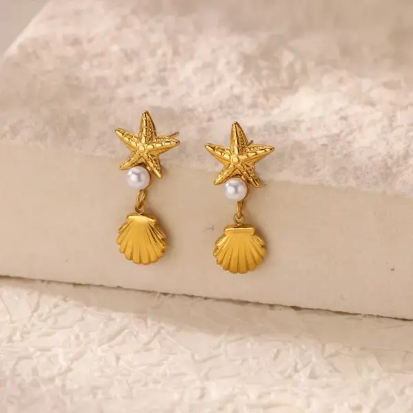 PVD Coated Real Gold Plated Geometric Star Heart Shape 304 Stainless Steel Imitation Pearl Retro Sweet Waterproof Non Tarnish Ear Studs