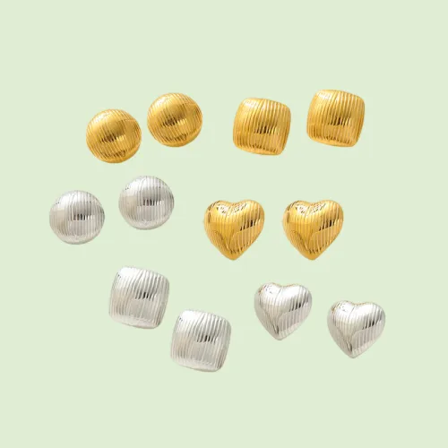 1 Pair Basic Simple Style Round Heart Shape Plating 304 Stainless Steel Ear Studs