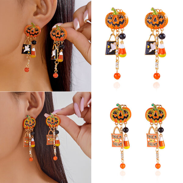 Wholesale Hot-selling European and American cross-border e-commerce style: dripping rhinestone pumpkin earrings; Temu's best-selling letter-themed Halloween tassel earrings.