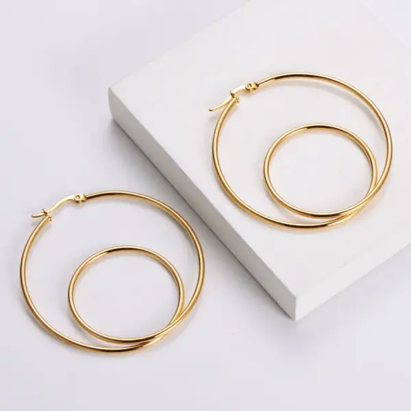 PVD Coated 18K Gold Plated Geometric Stainless Steel Simple Style Waterproof Non Tarnish Earrings