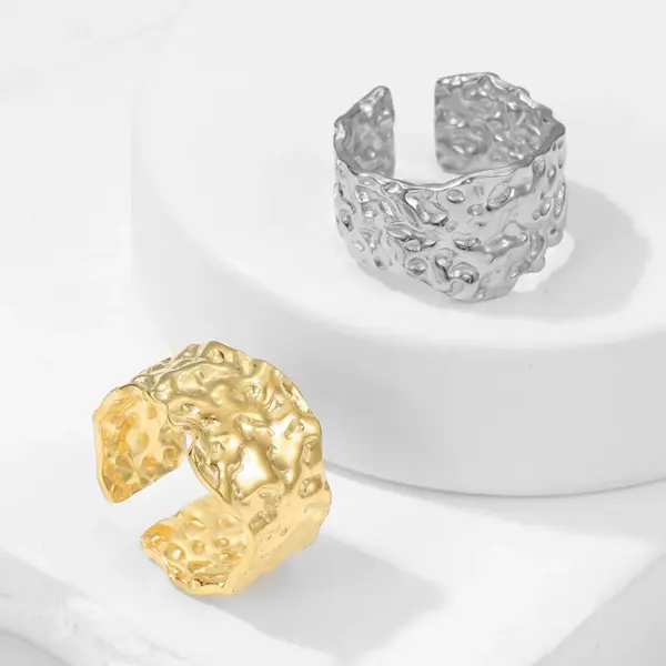 PVD Coated Real Gold Plated 18K Gold Geometric 304 Stainless Steel Fashion Waterproof Non Tarnish Open Ring