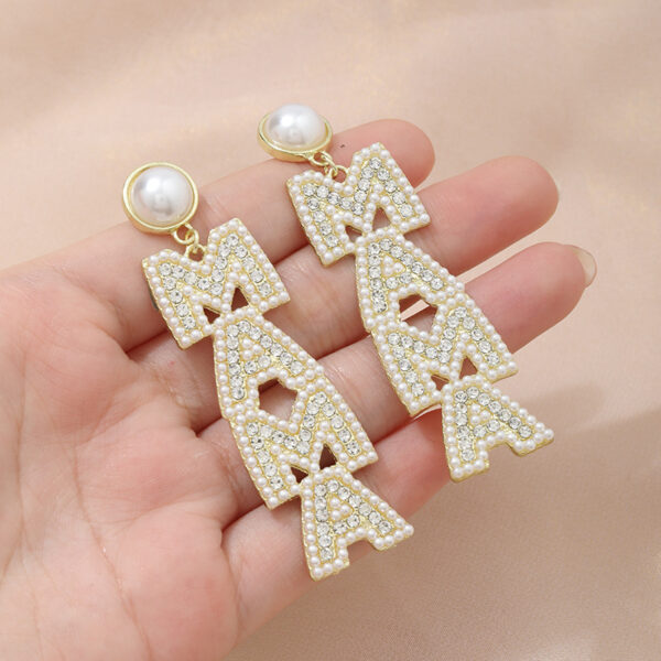 Wholesale MAMA Mother's Day Creative Letter Alloy Jewelry Diamond-inlaid Pearl Earrings Light Luxury Fashion Long Women Earrings