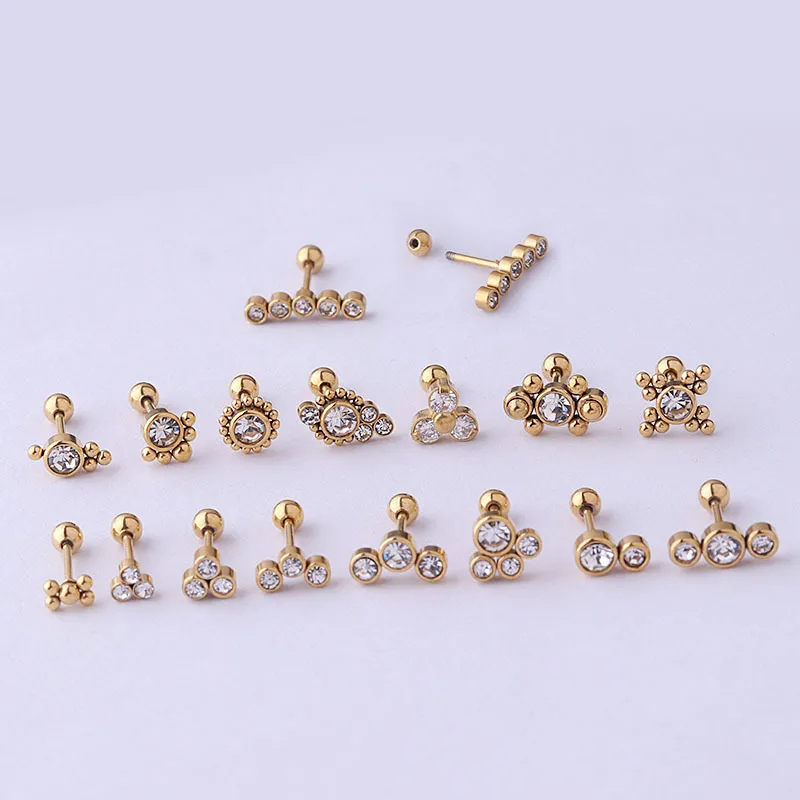 Wholesale 316L Stainless Steel Zircon Ear Cartilage Rings & Studs Round Waterproof Non Tarnish Surgical Steel Unisex