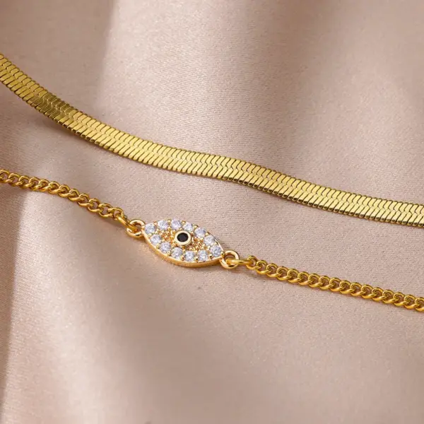 Wholesale 1 Piece Hawaiian Vacation Geometric Cross Devil's Eye 304 Stainless Steel Waterproof Non Tarnish Zircon PVD Coated Real Gold Plated Women's Anklet