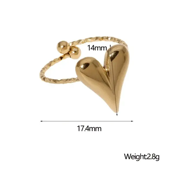 oly-054968c23b763d3dd0693c92868c29ee Wholesale PVD Coated Real Gold Plated 18K Gold Heart Shape 304 Stainless Steel Sweet Simple Style IG Style Waterproof Non Tarnish Open Rings