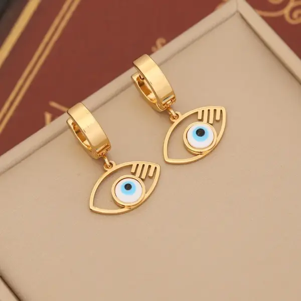 Wholesale PVD Coated 18K Gold Real Gold Plated Devil'S Eye Stainless Steel IG Style Waterproof Non Tarnish Drop Earrings