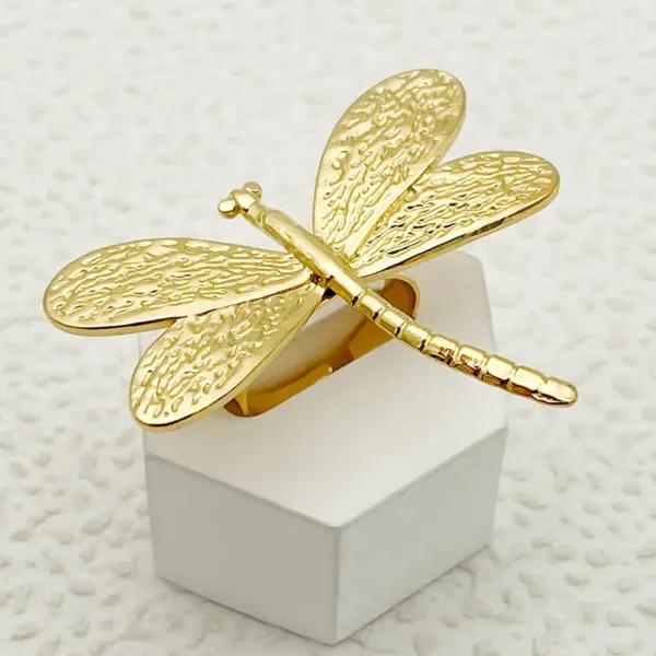Wholesale PVD Coated 14K Gold Real Gold Plated Flower Dragonfly 304 Stainless Steel Elegant Glam Artistic Waterproof Non Tarnish Rings