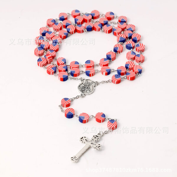 Wholesale 59 polymer clay flat beads cross rosary necklace