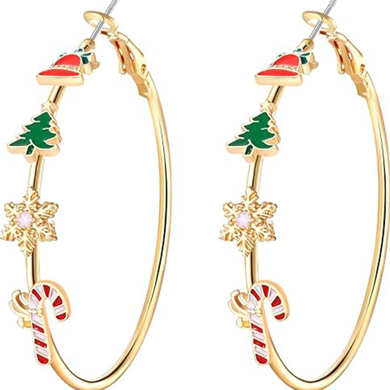 Wholesale Christmas Tree Snowflake Large Hoop Earrings