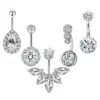 Wholesale Fashion Water Droplets Stainless Steel Inlay Zircon Belly Ring 5 Pieces