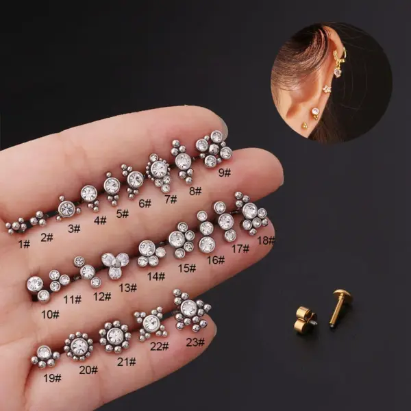 316L Stainless Steel Ear Cartilage Rings & Studs Geometric Waterproof Non Tarnish Surgical Steel Women'S