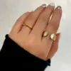 Wholesale PVD Coated Real Gold Plated 18K Gold Color Block 304 Stainless Steel Exaggerated French Style Waterproof Non Tarnish Rings