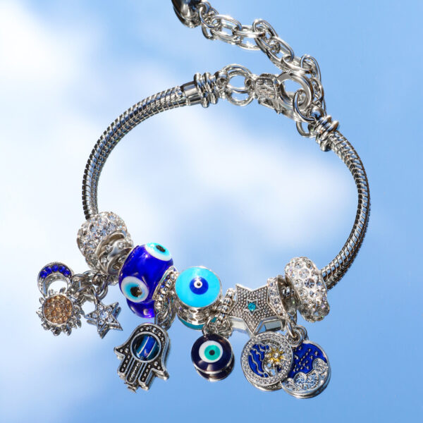 Wholesale DIY Blue Devil Eye Glass Diamond Star Bracelet