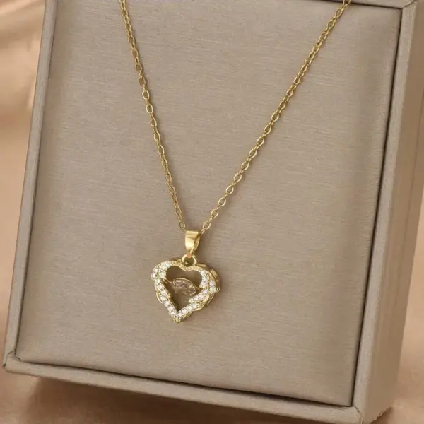 316 Stainless Steel Copper Heart Shape Electroplated 18K Real Gold Plated Vacation Classic Style Waterproof Non Tarnish Coffee Bean Chain Pendant Necklace