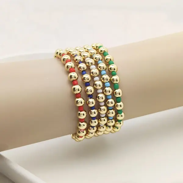 Wholesale Copper Ig Style Color Block Beaded Knitting Bracelets